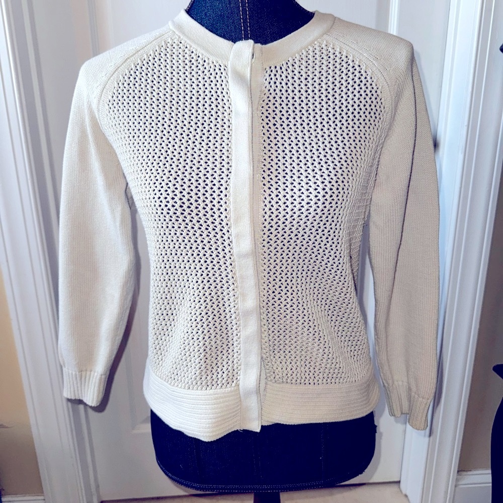 Banana Republic Cream Knit Mesh Women's Sweater Snap Cardigan Sz M